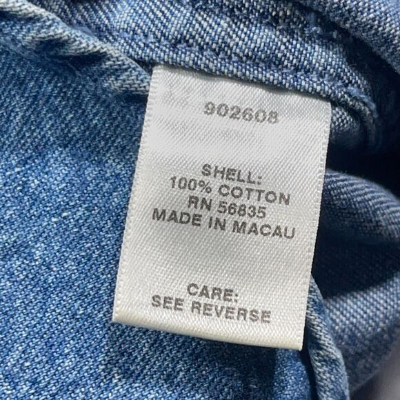 Cabelas Denim Shirt Mens 3XL Button Up Long Sleeve Workwear Blue Elbow Patches - Picture 10 of 12